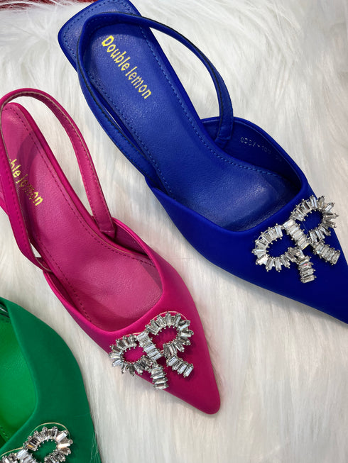Elegant Pointed Toe Buckle Rhinestone Heel